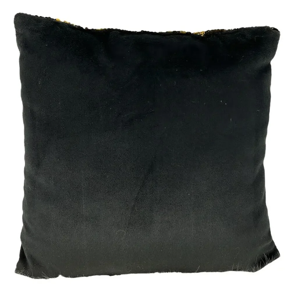 Square Sequin Magic Mermaid Throw Pillow Sparkling Black/Gold Color Shift -Black